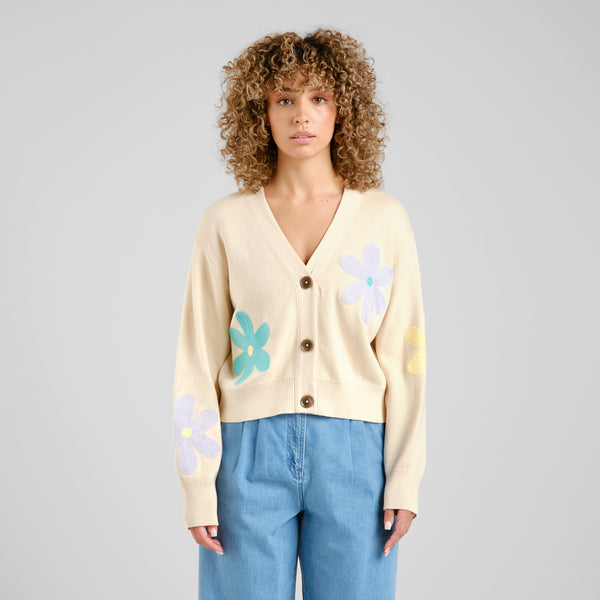 Dedicated Kanan Application Flower Vanilla White Cardigan