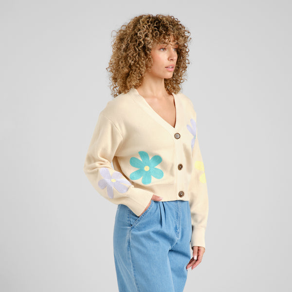 Dedicated Kanan Application Flower Vanilla White Cardigan