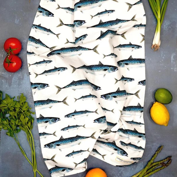 Corinne Alexander mackerel cotton tea towel