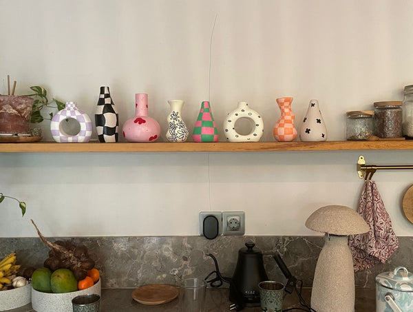Pink and Green Check Vase