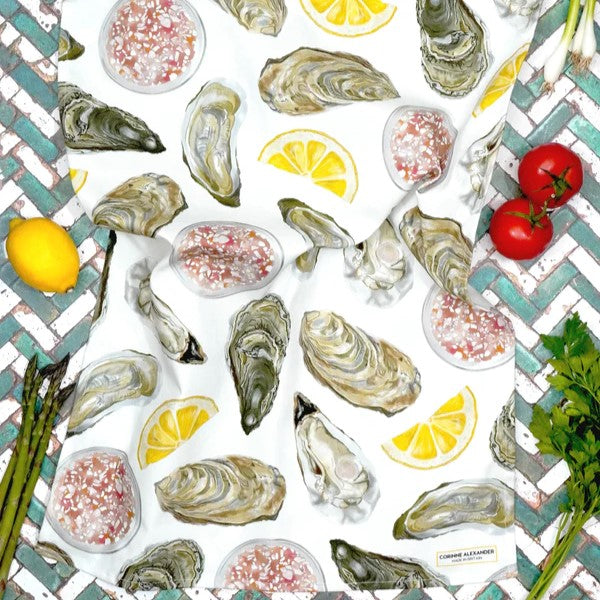Corinne Alexander Oysters cotton tea towel