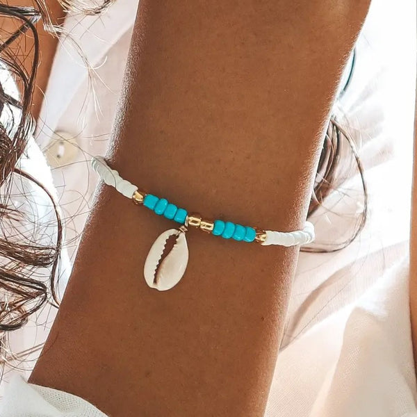 Penida Blue Beaded Shell Bracelet