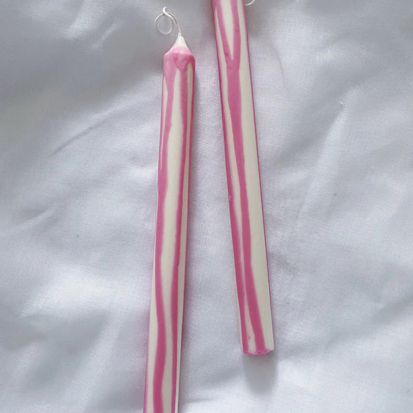 Soie Pink Abstract Drip tapered candle stick set