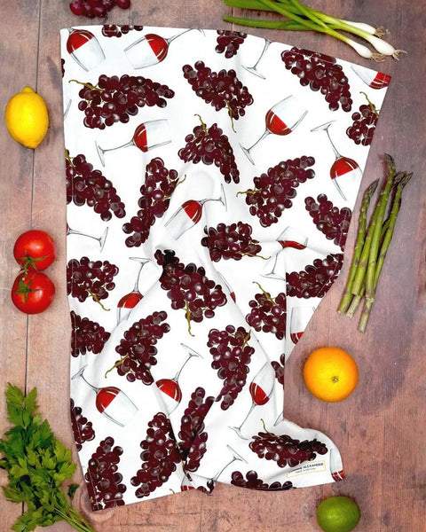 Corinne Alexander Red Wine Grapes tea towel