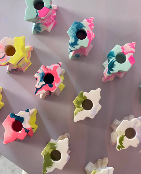 Mint & Pink Jesmonite Candle Holder