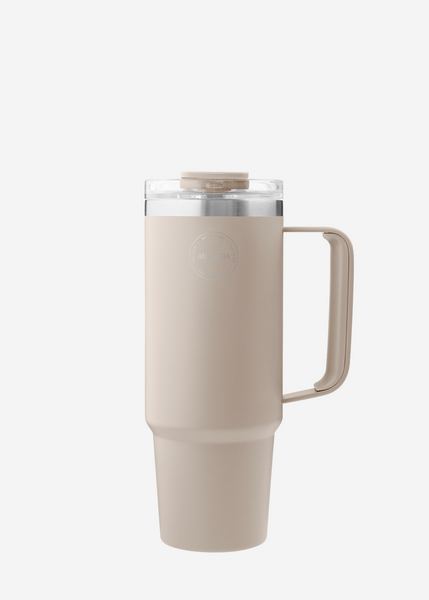 Cream Beige Thermo Cup With Straw