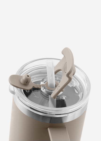 Cream Beige Thermo Cup With Straw