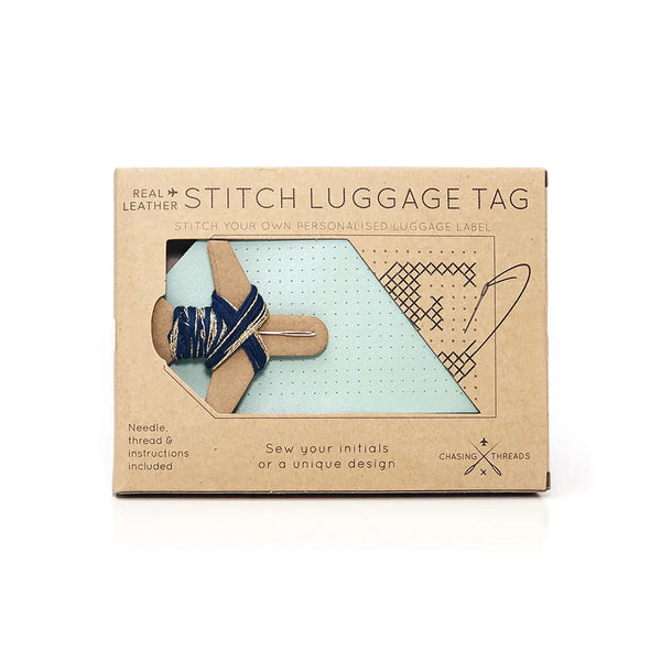Mint Cross Stitch Luggage Tag Kit with Navy Thread