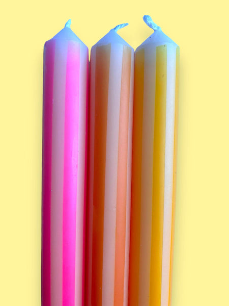 Yellow Pinstripe Dip Dye Candle Trio