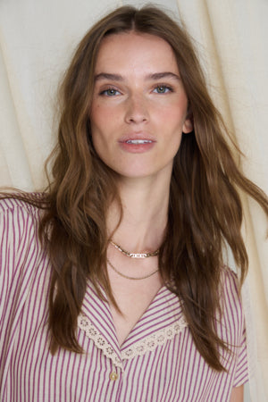Pink and cream Mone Shirt from Atelier Reve.