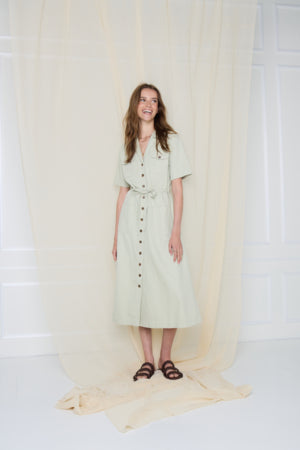 Atelier Rêve Kunis Dress in sage green.