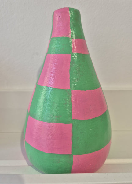 Pink and Green Check Vase