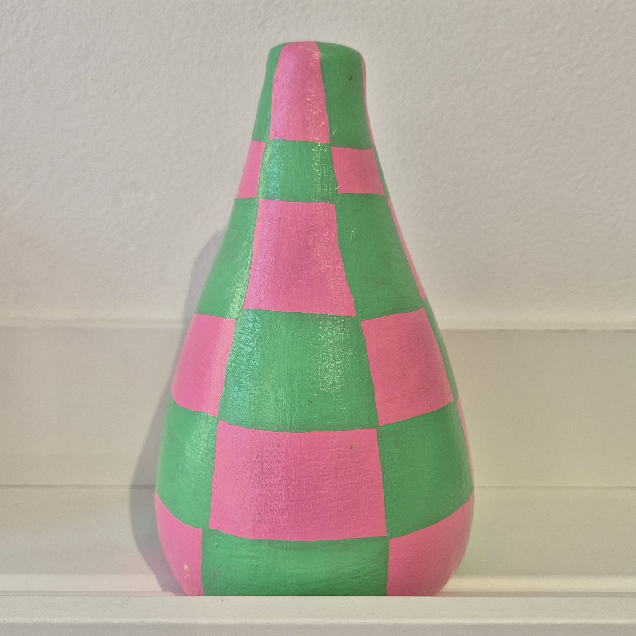 Pink and Green Check Vase