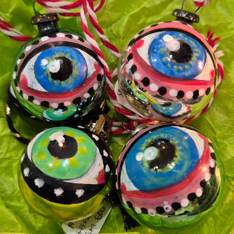 Alice Herrick hand painted Christmas Eye baubles