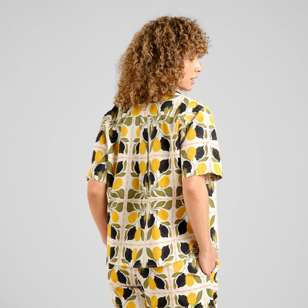 Dedicated Torup Lemon Tiles Oat White Shirt