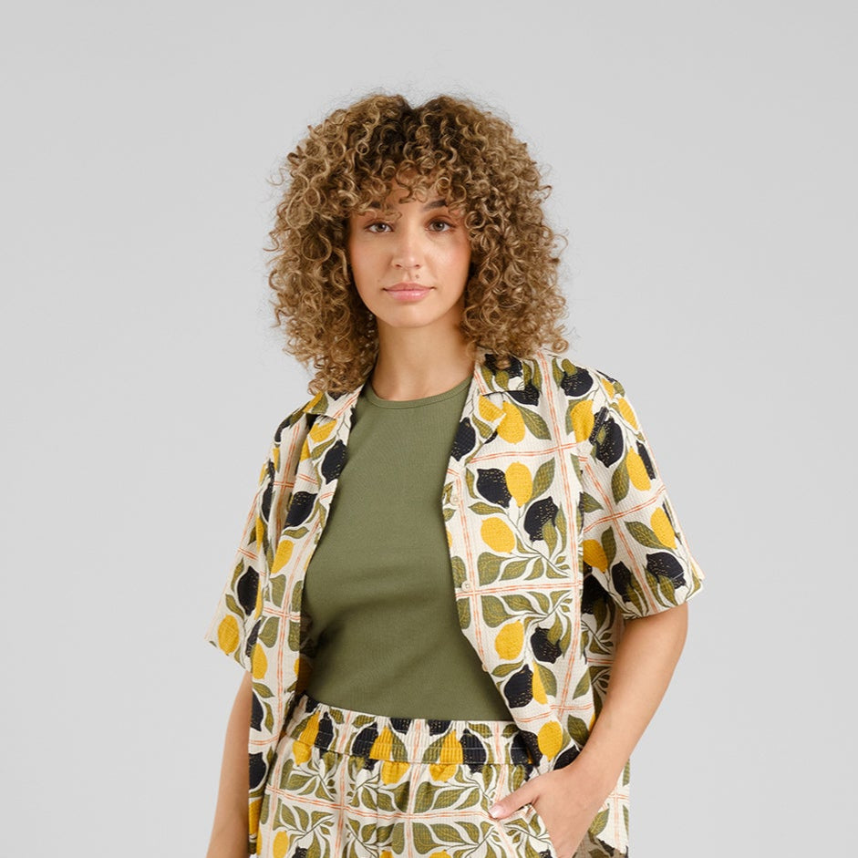 Dedicated Torup Lemon Tiles Oat White Shirt