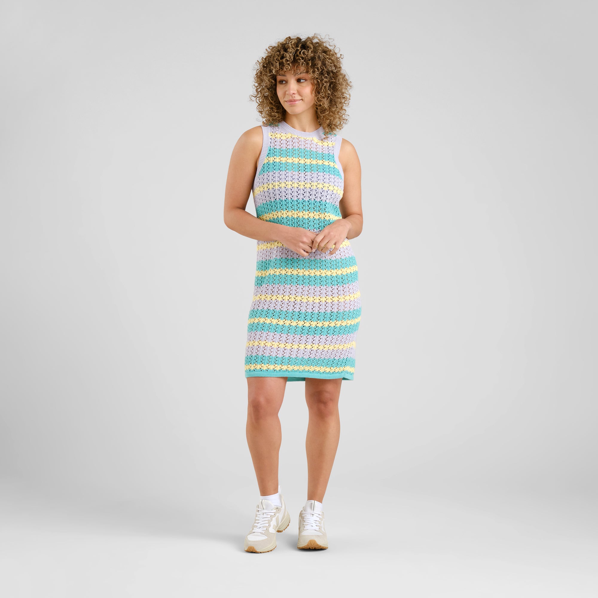 Dedicated Kramfors Crochet Stripe Multi Colour Knitted Dress