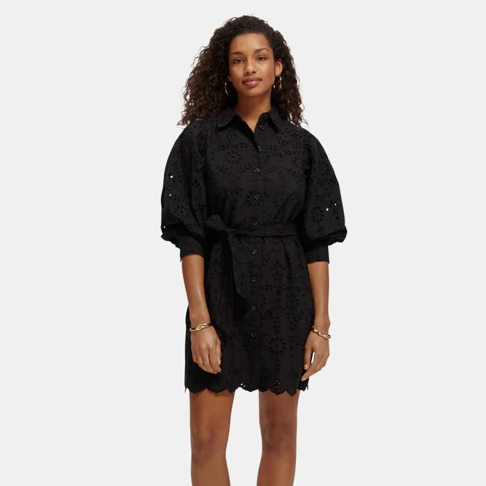 Black Puff Sleeve Embroidered Dress