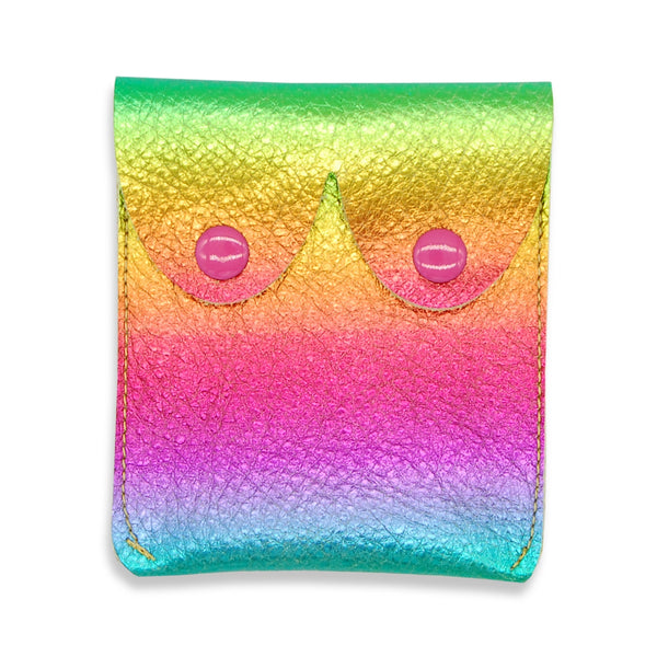 Metallic Rainbow Leather Boob Purse