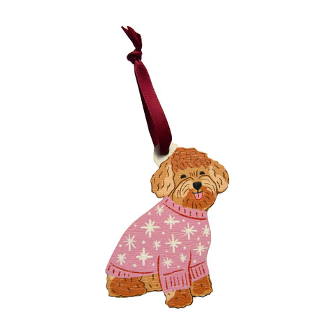 Laura Barnes cute curly dog Christmas decoration