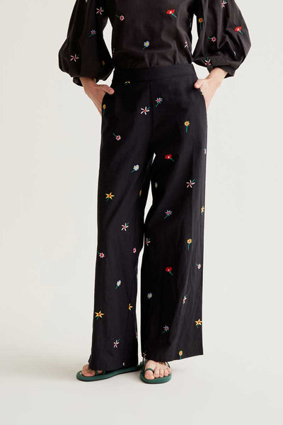 Black Garden Flower Trousers