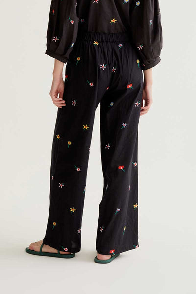 Black Garden Flower Trousers