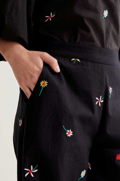 Black Garden Flower Trousers
