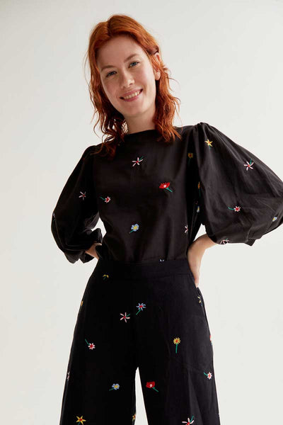 Black Garden Flower Trousers