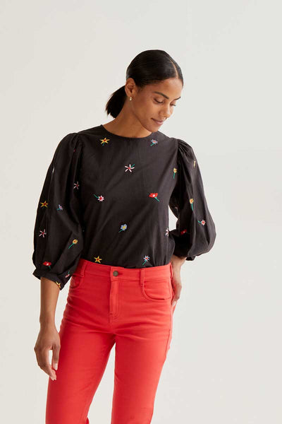 Black Garden Flower Top