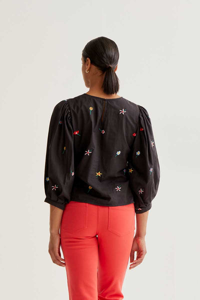 Black Garden Flower Top