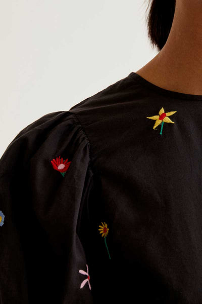 Black Garden Flower Top