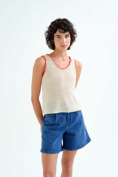 Off White Sleeveless Knit Top