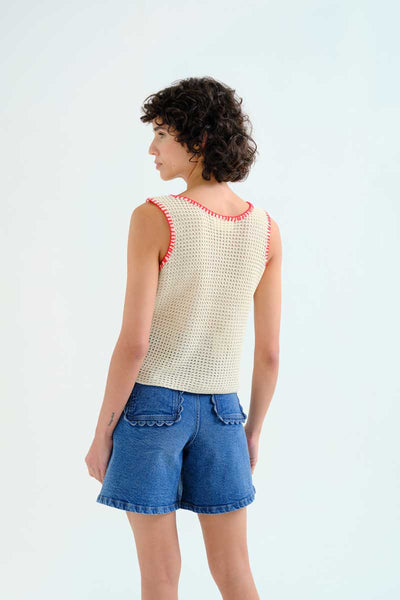 Off White Sleeveless Knit Top
