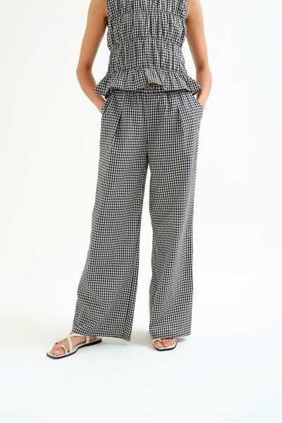 Black Gingham Check Trousers
