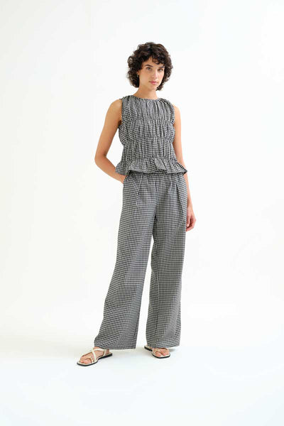 Black Gingham Check Trousers