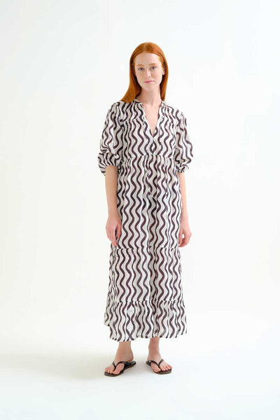 Wave Black & White Long Dress