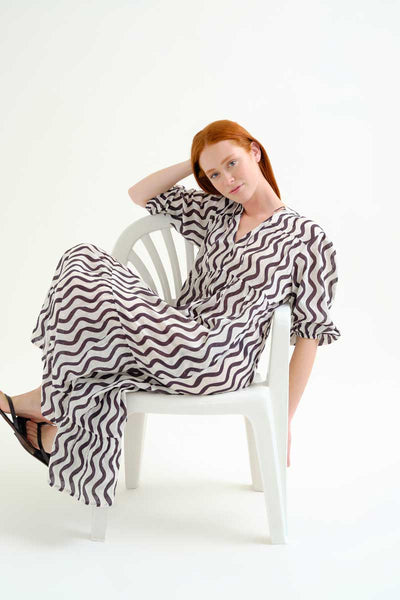 Wave Black & White Long Dress
