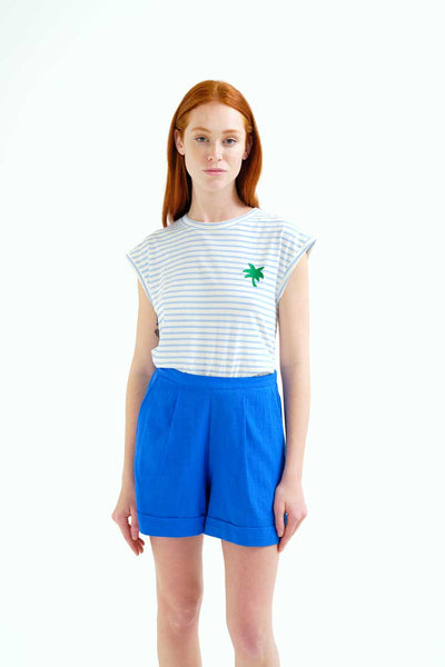 White and Blue Striped Palm T-Shirt