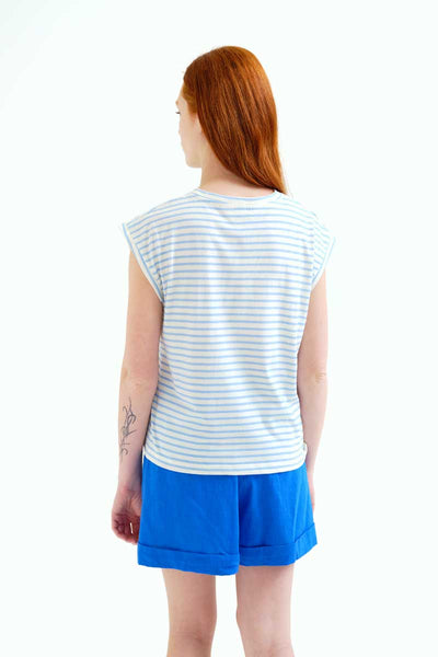 White and Blue Striped Palm T-Shirt