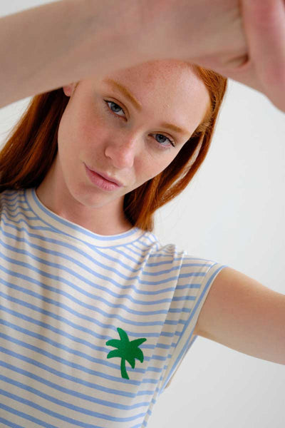 White and Blue Striped Palm T-Shirt