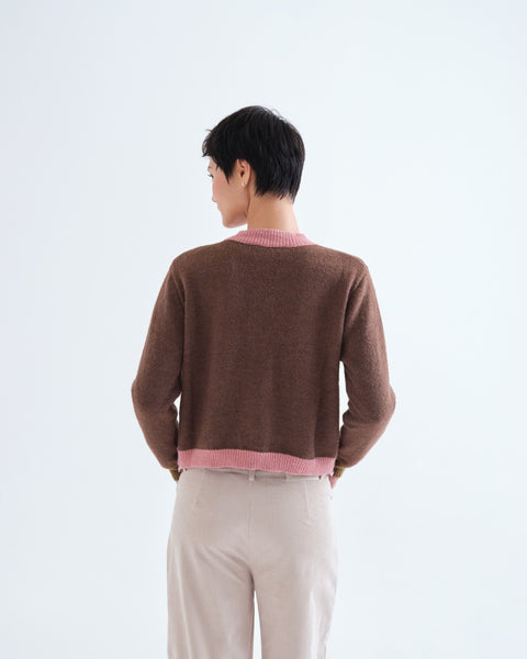 Brown & Pink Contrast Trim Cardigan