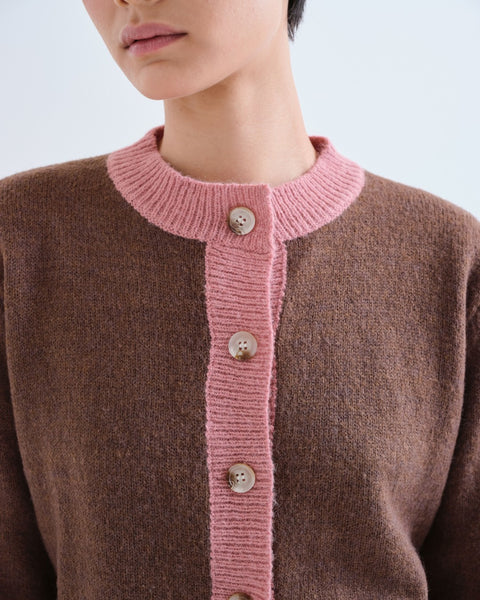 Brown & Pink Contrast Trim Cardigan