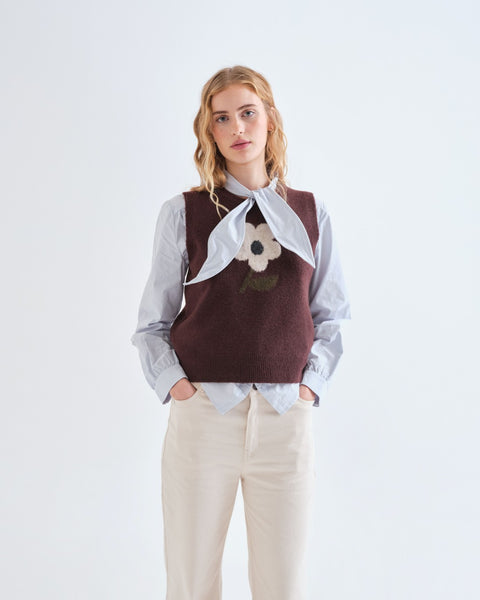 Flower Front Knitted Vest