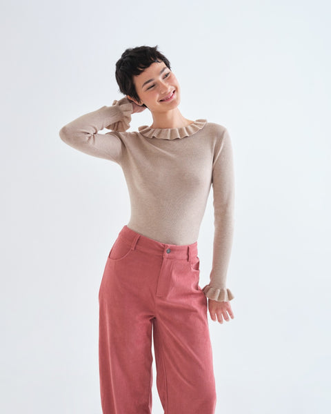 Frill Neck Beige Top