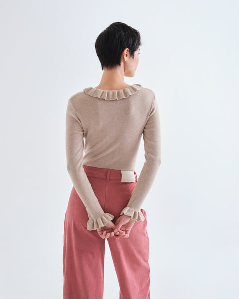 Frill Neck Beige Top