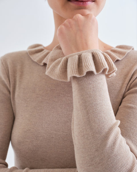 Frill Neck Beige Top