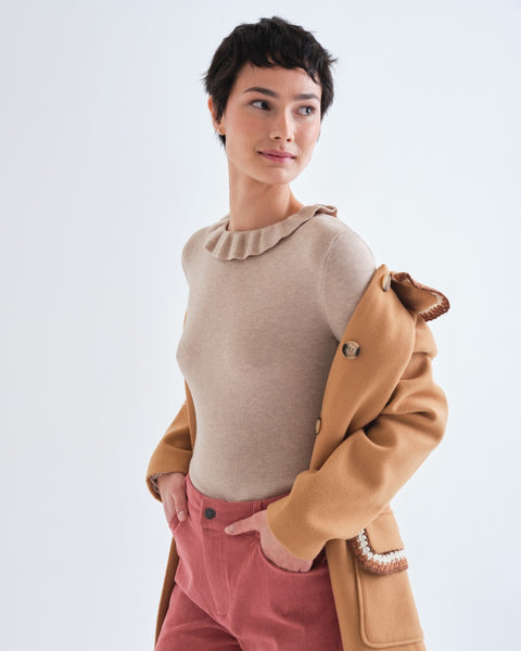 Frill Neck Beige Top