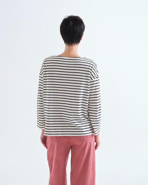 Striped Black & White Long Sleeve Embroidered Fox T-shirt
