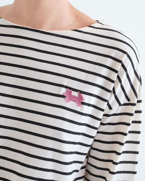 Striped Black & White Long Sleeve Embroidered Fox T-shirt