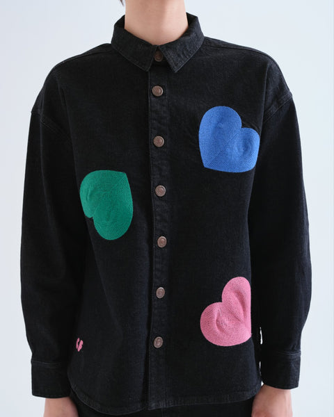 Denim Embroidered Hearts Shirt